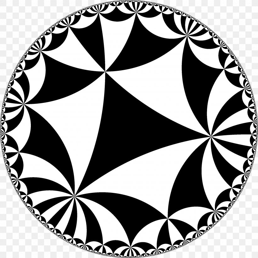 Hyperbolic Geometry Hyperbolic Space Tessellation Poincaré Disk Model Triangle, PNG, 2520x2520px, Hyperbolic Geometry, Black, Black And White, Flower, Flowering Plant Download Free