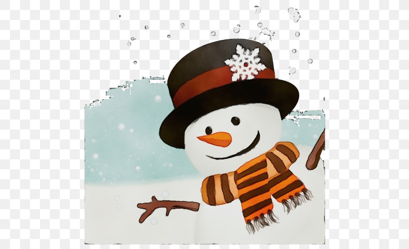 Snowman, PNG, 500x500px, Watercolor, Cartoon, Paint, Snowman, Wet Ink Download Free