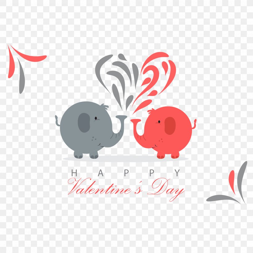 Valentine's Day Vector Graphics Elephant Greeting & Note Cards, PNG, 2000x2000px, Valentines Day, Animal, Elephant, Greeting Note Cards, Heart Download Free