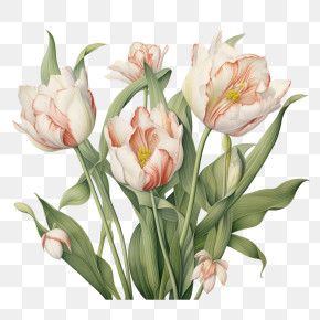 Tulips - Spring White Tulips With Gentle Red Hues PNG