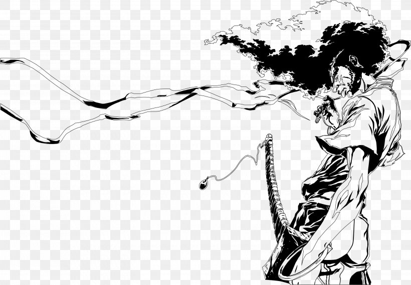 Black And White Afro Samurai Art Drawing Sketch, PNG, 3100x2156px, Watercolor, Cartoon, Flower, Frame, Heart Download Free