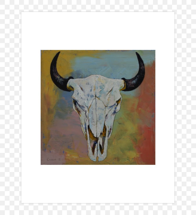 Bison Cow's Skull: Red, White, And Blue Canvas Art Oil Painting, PNG, 740x900px, Bison, Art, Canvas, Canvas Print, Cattle Like Mammal Download Free