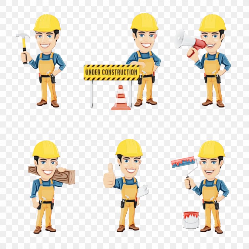 Cartoon Yellow Toy Construction Worker Line, PNG, 1000x1000px, Watercolor, Action Figure, Cartoon, Construction Worker, Figurine Download Free