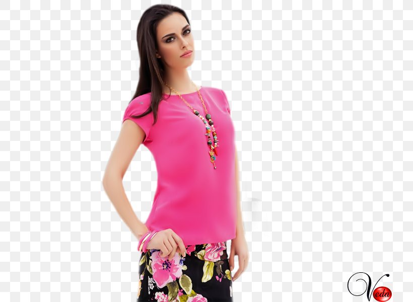 Blouse T-shirt Shoulder Sleeve Pink M, PNG, 800x600px, Blouse, Clothing, Fashion Model, Joint, Magenta Download Free