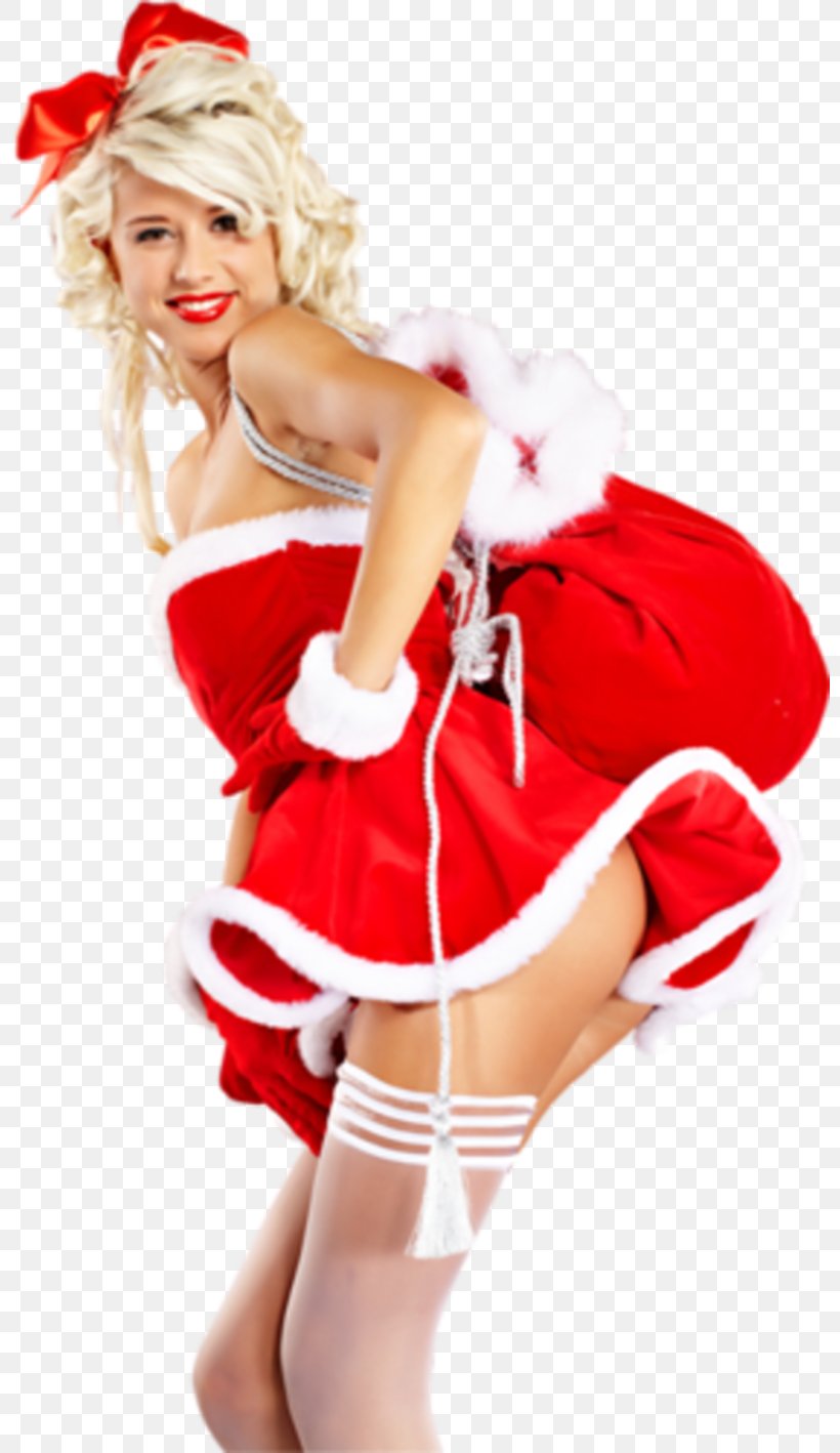 Девушка в костюме Деда Мороза