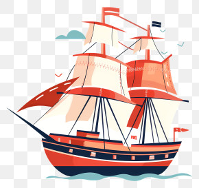Ship - Vintage Sailing Ship With Red Sails PNG