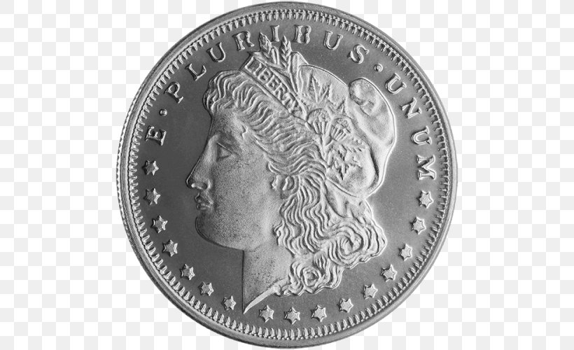 Morgan Dollar Bullion Coin Silver Ounce, PNG, 500x500px, Morgan Dollar, Black And White, Bullion, Bullion Coin, Coin Download Free