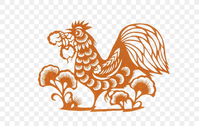 Papercutting Chicken Rooster Chinese New Year, PNG, 672x520px, Paper, Art, Beak, Bird, Chicken Download Free