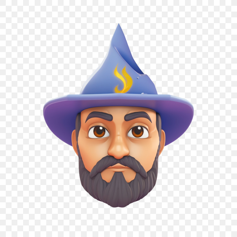 Mage Emoji - Wizard Head With Blue Magical Hat Illustration PNG