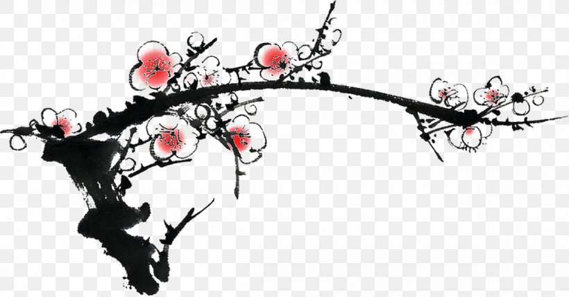 Ink Wash Painting Plum Blossom, PNG, 1200x629px, Ink Wash Painting, Area, Art, Black And White, Body Jewelry Download Free