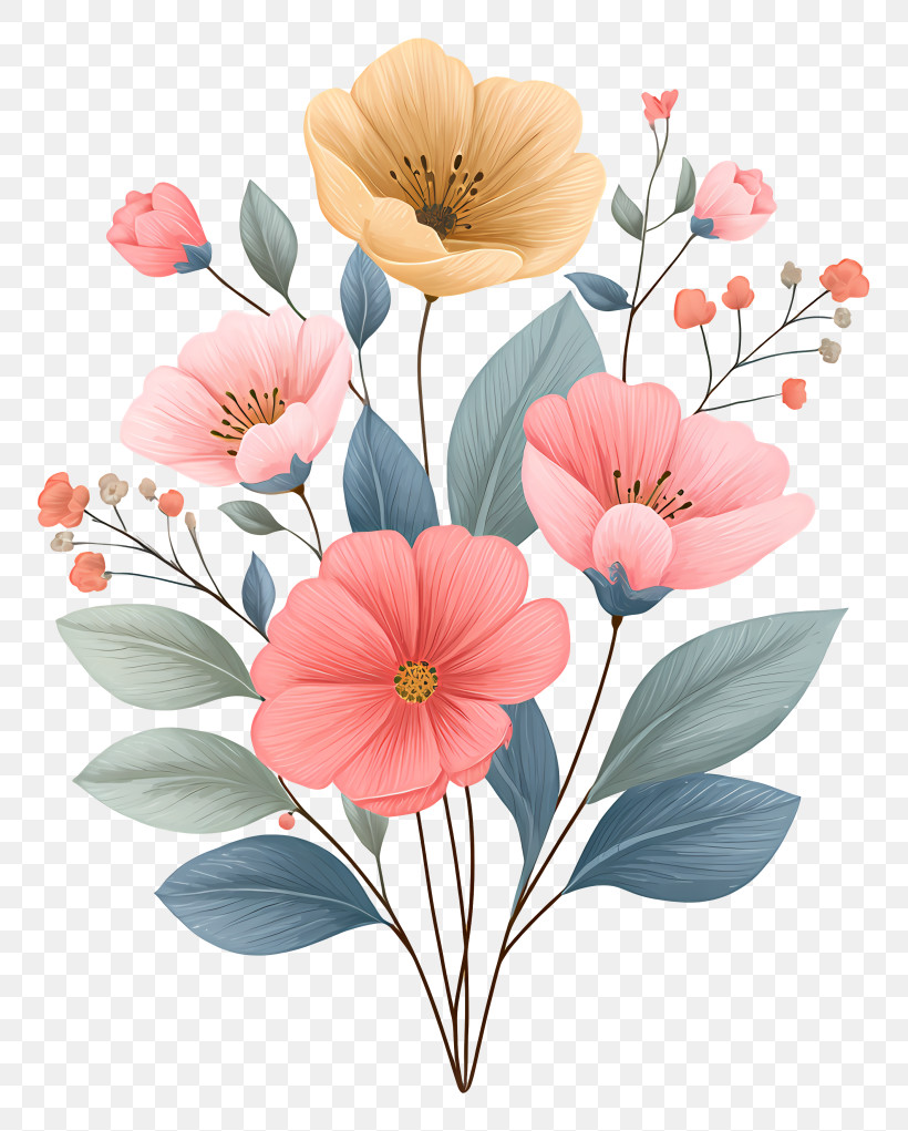 Delicate Pink And Red Flowers PNG