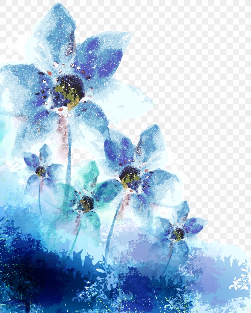 Ink Adobe Illustrator, PNG, 2486x3100px, Flower, Art, Blue, Coreldraw, Floral Design Download Free