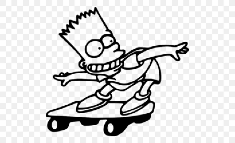 Bart Simpson Maggie Simpson Drawing Cartoon Skateboarding, PNG, 500x500px, Bart Simpson, Area, Art, Black, Black And White Download Free