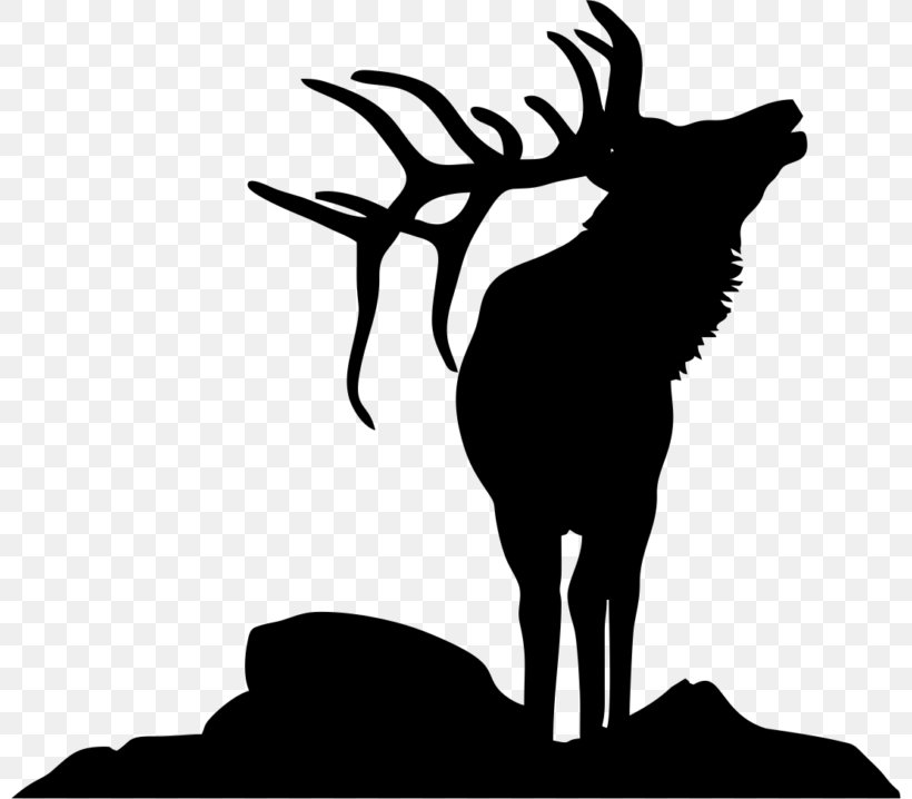 Elk Deer Silhouette Moose Clip Art, PNG, 800x718px, Elk, Antler, Art, Black And White, Branch Download Free