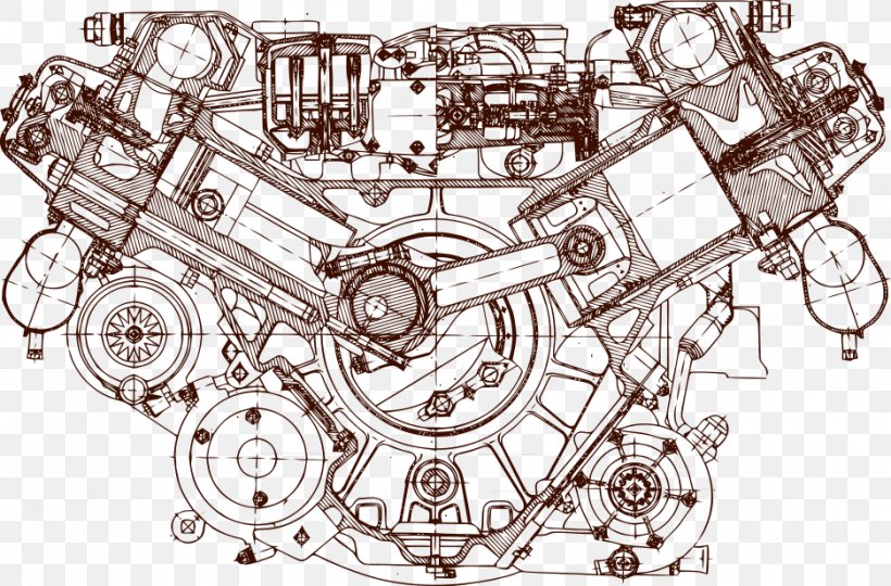 Engine Blueprint Car Drawing, PNG, 936x617px, Engine, Auto Part, Black And White, Blueprint, Car Download Free