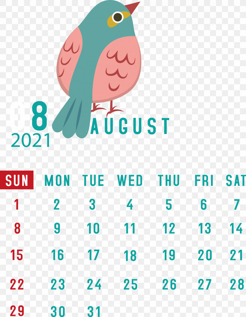 August 2021 Calendar August Calendar 2021 Calendar, PNG, 2333x2999px, 2021 Calendar, Beak, Biology, Geometry, Line Download Free