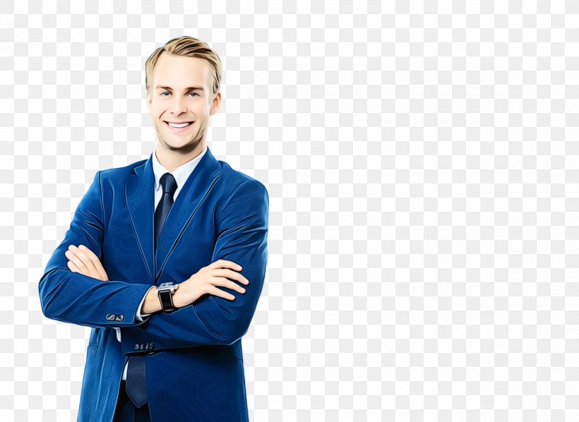 Blue Suit Standing Electric Blue White-collar Worker, PNG, 2340x1708px, Watercolor, Blue, Business, Businessperson, Cobalt Blue Download Free