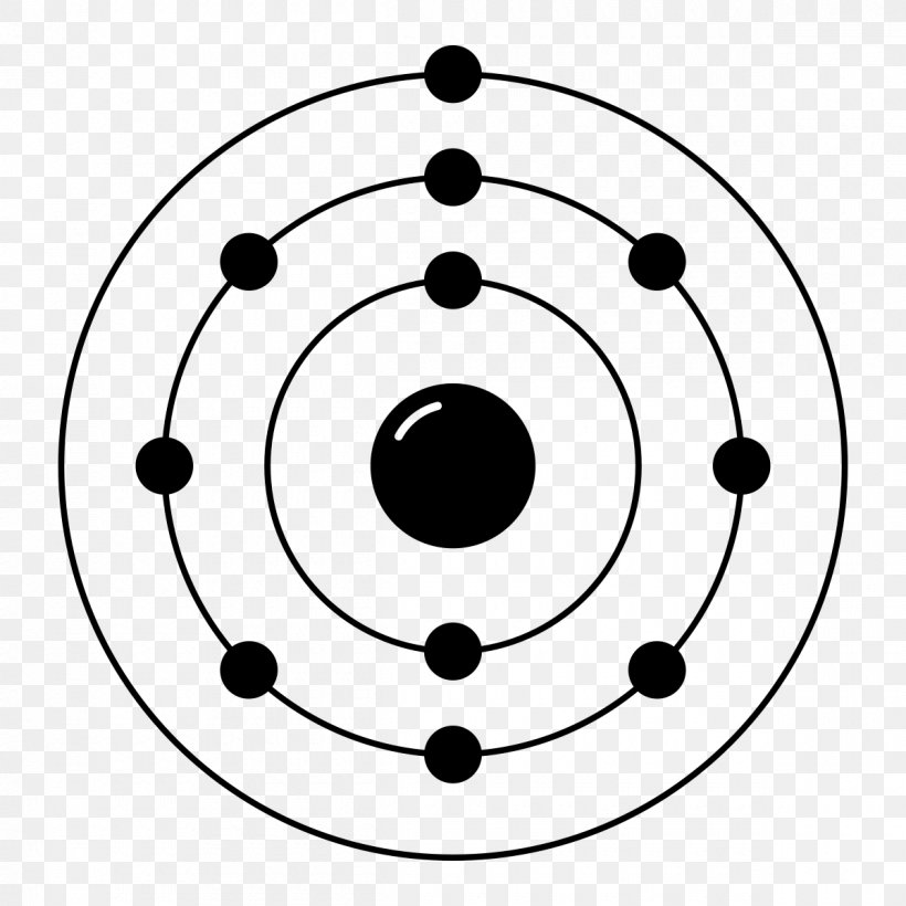 Neon Electron Configuration Bohr Model Electron Shell Noble Gas, PNG, 1200x1200px, Neon, Area, Atom, Atomic Orbital, Black And White Download Free