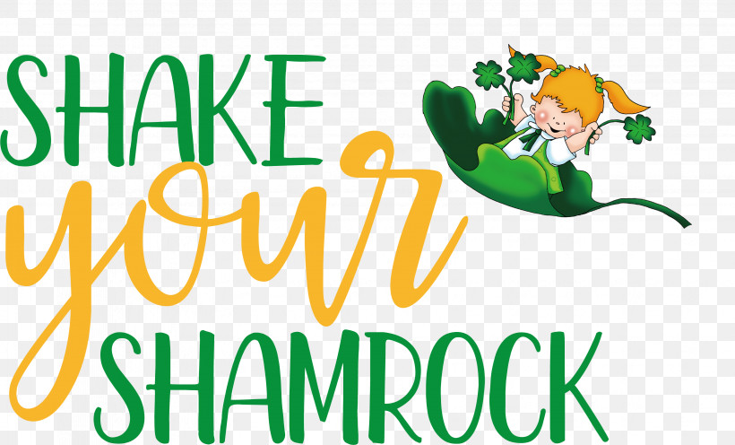 Saint Patrick Patricks Day Shake Your Shamrock, PNG, 3293x1992px, Saint Patrick, Flower, Green, Happiness, Logo Download Free
