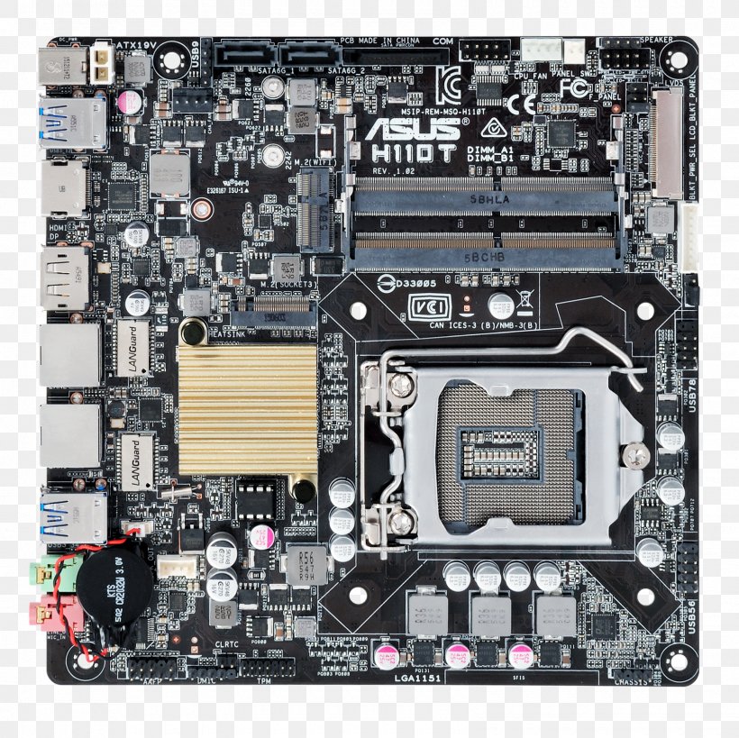 LGA 1151 ASUS H110T DDR4 SDRAM Mini-ITX Motherboard, PNG, 1600x1600px, Lga 1151, Asus, Computer Component, Computer Hardware, Cpu Download Free