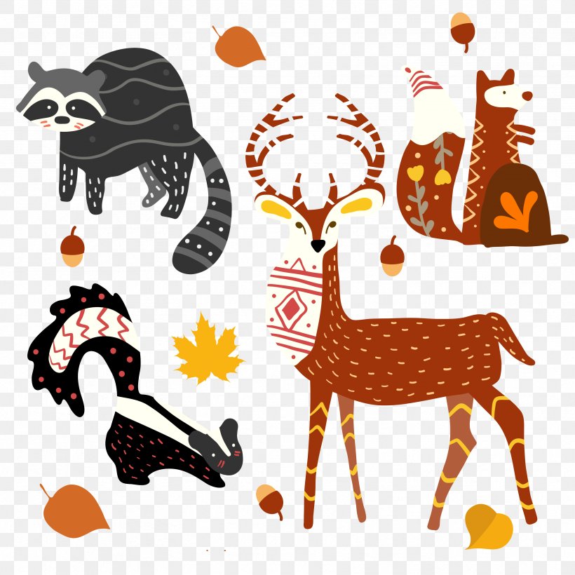 Reindeer Skunk Euclidean Vector Animal, PNG, 3333x3333px, Reindeer, Animal, Deer, Drawing, Fourvector Download Free