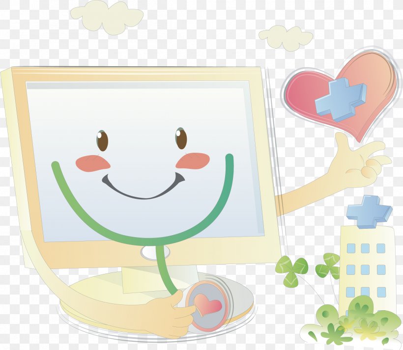 Cartoon Computer Illustration, PNG, 2392x2081px, Watercolor, Cartoon, Flower, Frame, Heart Download Free