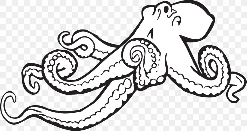 Octopus Black And White Monochrome Clip Art, PNG, 1200x639px, Watercolor, Cartoon, Flower, Frame, Heart Download Free
