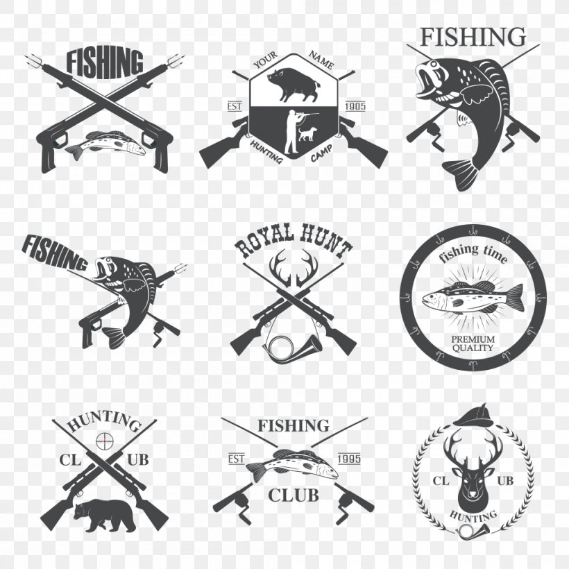 Hunting Fishing Clip Art, PNG, 1000x1000px, Logo, Angling, Black And White, Brand, Clock Download Free