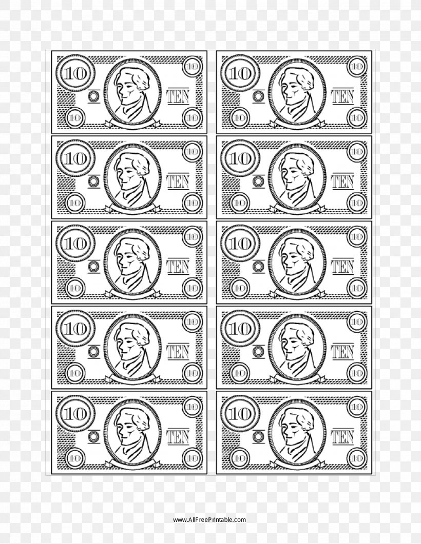 Banknote United States One Hundred-dollar Bill United States Five-dollar Bill United States One-dollar Bill United States Dollar, PNG, 2550x3300px, Banknote, Area, Black And White, Coin, Coloring Book Download Free