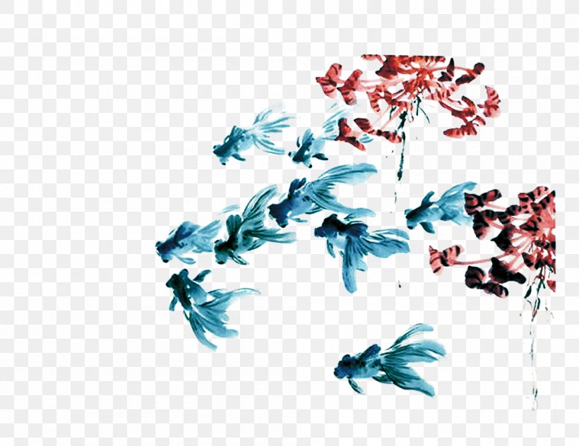 Fish Ink Download, PNG, 1000x771px, Fish, Blue, Calligraphy, Chinese Painting, Flower Download Free