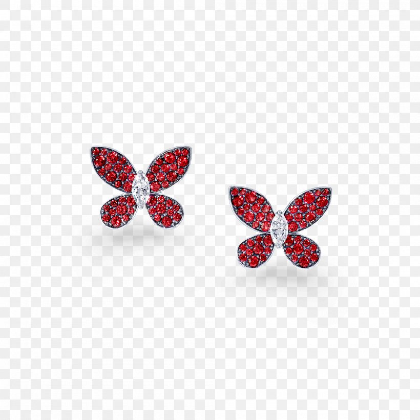 Earring Butterfly Graff Diamonds Ruby, PNG, 2000x2000px, Earring, Body Jewellery, Body Jewelry, Bracelet, Butterfly Download Free
