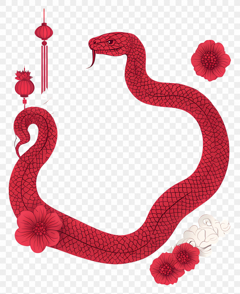 Chinese New Year - Red Snake With Lanterns PNG