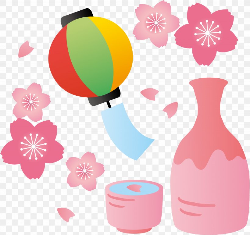 Hanami Sake Cherry Blossom Tokyo Illustration, PNG, 3840x3611px, Hanami, Alcoholic Beverages, Balloon, Brewing, Cherry Blossom Download Free