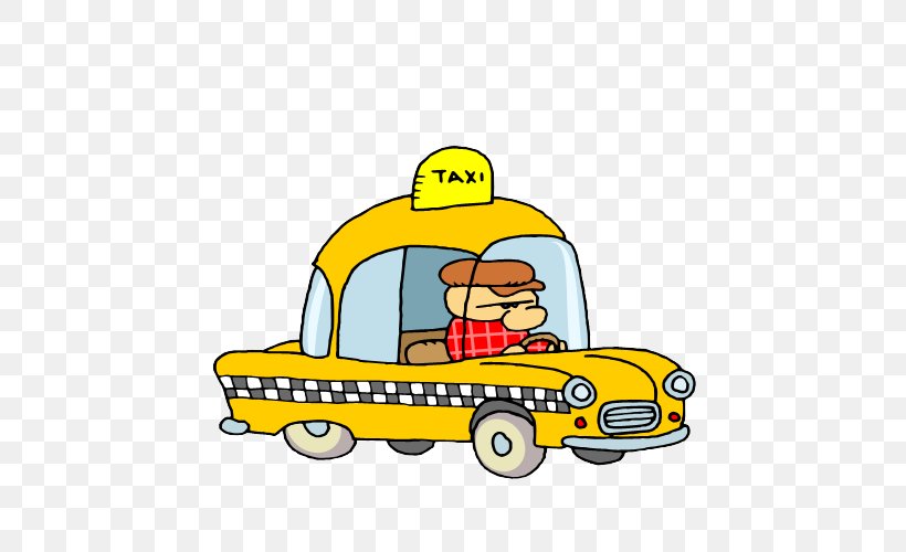 Taxi Driver Yellow Cab Clip Art, PNG, 500x500px, Taxi, Area, Artwork, Cartoon, Document Download Free