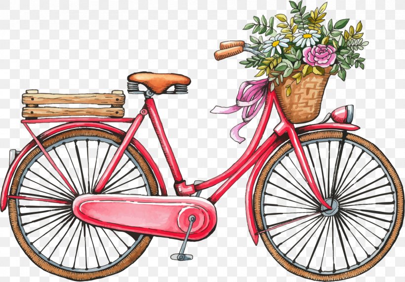 Bicycle Wedding Invitation Save The Date Watercolor Painting Cycling, PNG, 1667x1162px, Bicycle, Bicycle Accessory, Bicycle Basket, Bicycle Frame, Bicycle Part Download Free