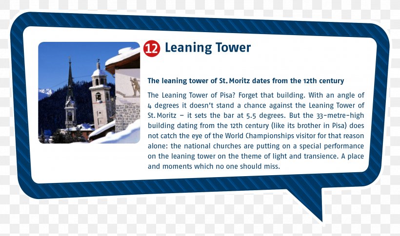 FIS Alpine World Ski Championships 2017 Leaning Tower Of St. Moritz Leaning Tower Of Pisa Piz Nair Hotel, PNG, 2546x1506px, Leaning Tower Of Pisa, Area, Brand, City, Communication Download Free