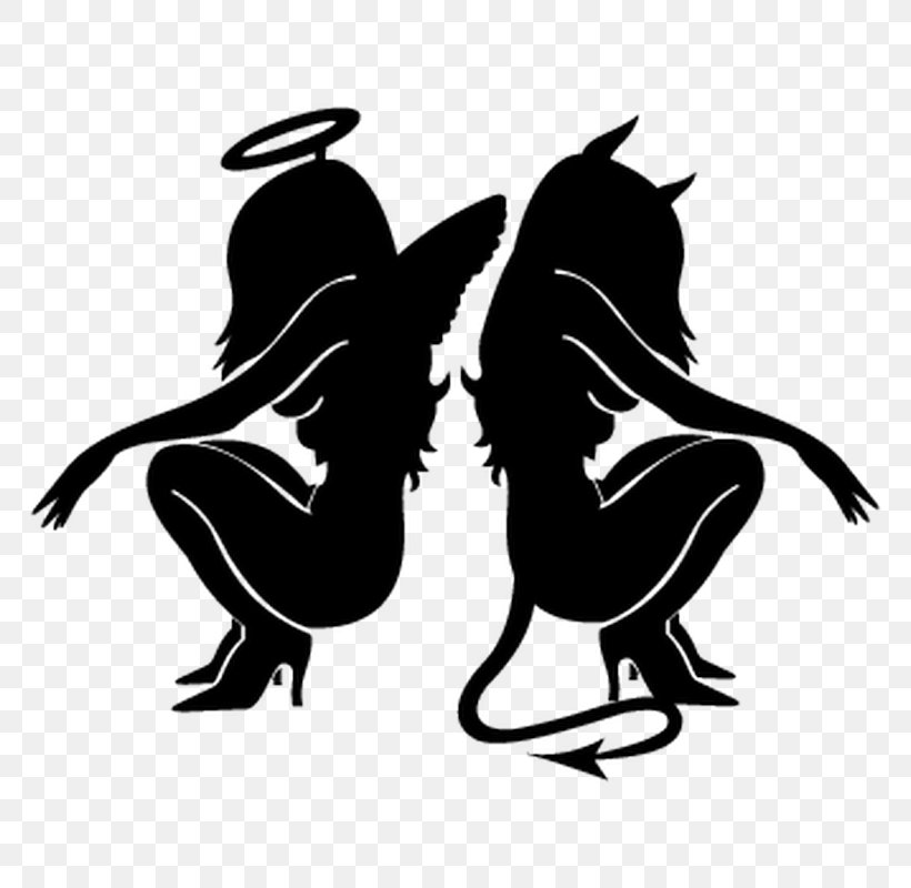 Decal Devil Sticker Angel Demon, PNG, 800x800px, Decal, Angel, Bird, Black, Black And White Download Free
