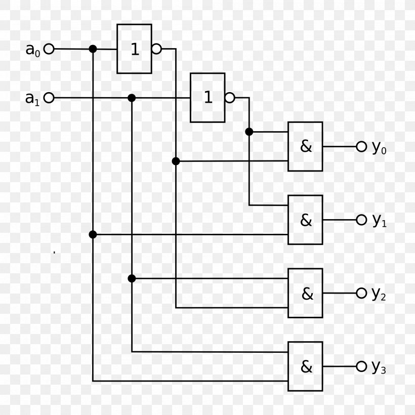 Binary Decoder Circuit Diagram 1-aus-n-Decoder Electrical Network Logic Probe, PNG, 2000x2000px, Binary Decoder, Area, Black And White, Circuit Diagram, Diagram Download Free