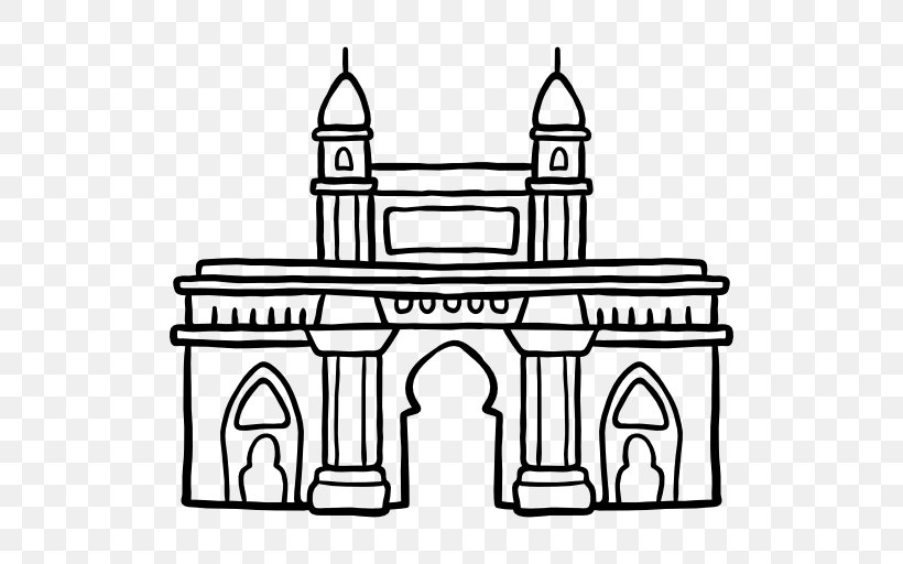 Gateway Of India India Gate Monument Clip Art, PNG, 512x512px, Gateway Of India, Arch, Area, Black And White, Drawing Download Free