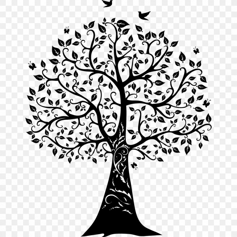 Paper Wall Decal Tree Of Life, PNG, 1000x1000px, Paper, Art, Black And White, Branch, Decal Download Free