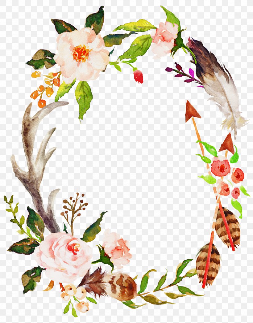 Watercolor Flower Wreath, PNG, 2356x3000px, Poster, Antler, Canvas, Feather, Floral Design Download Free