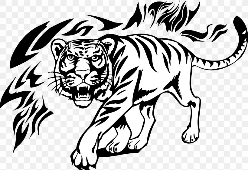 Tiger Lion Tattoo Decal, PNG, 2691x1845px, Tiger, Art, Big Cats, Black, Black And White Download Free