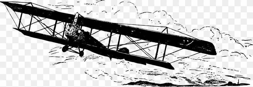 Biplane Wing Aviation Clip Art, PNG, 2400x828px, Biplane, Aircraft, Airplane, Aviation, Black And White Download Free