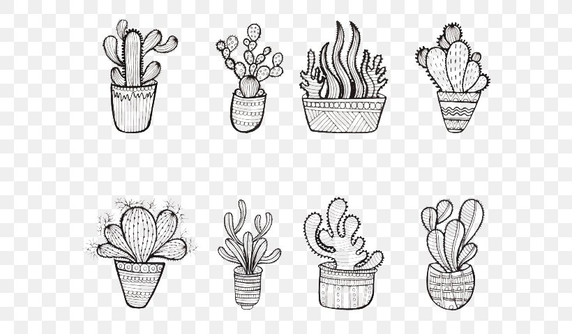 Black And White Drawing, PNG, 626x479px, Black And White, Cactaceae, Color, Cookware And Bakeware, Digital Image Download Free