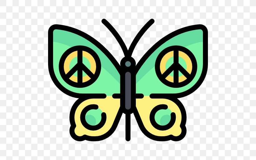 Peace Symbols Hippie Clip Art, PNG, 512x512px, Peace Symbols, Area, Artwork, Brush Footed Butterfly, Butterfly Download Free