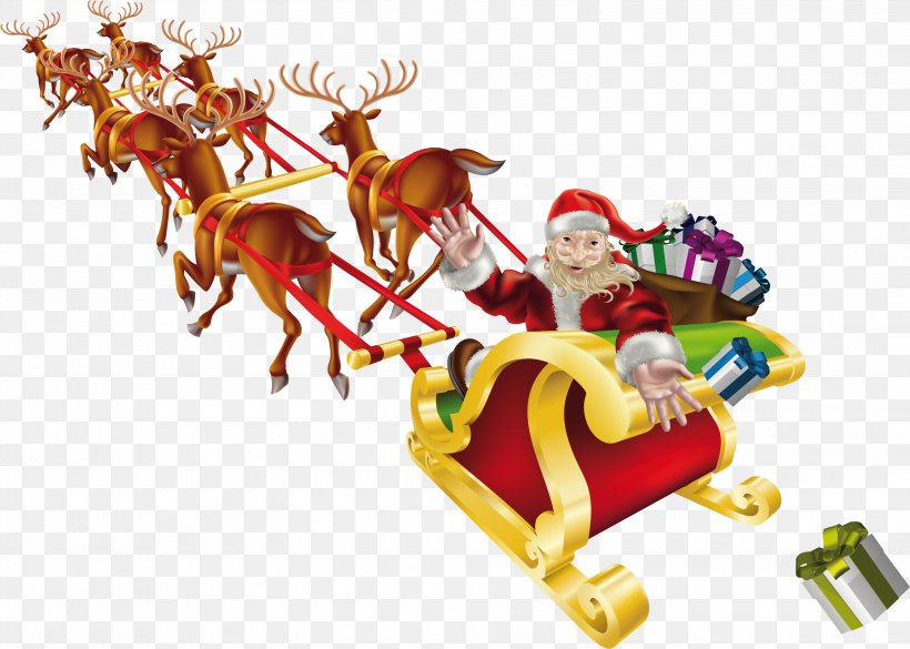 Santa Claus Reindeer Sled Clip Art, PNG, 3000x2143px, Santa Claus, Christmas, Fictional Character, Photography, Reindeer Download Free