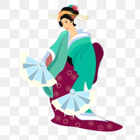 Vector Cartoon Japanese Geisha Dancing - Japan Geisha Cartoon PNG