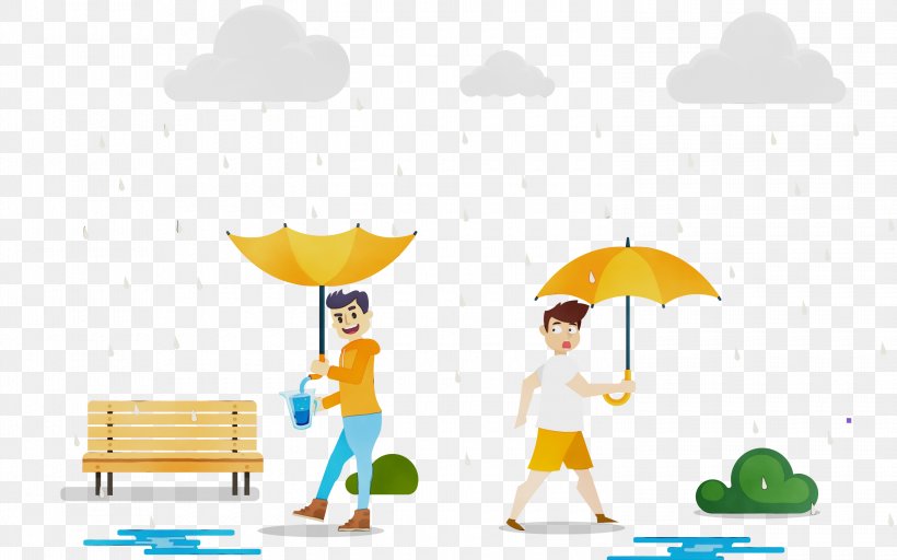 Umbrella Cartoon Yellow Child Leisure, PNG, 3000x1875px, Watercolor, Cartoon, Child, Leisure, Paint Download Free
