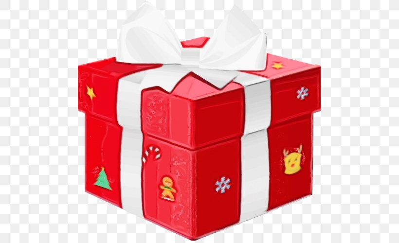 Present Red Ribbon Gift Wrapping Box, PNG, 500x500px, Watercolor, Box, Gift Wrapping, Packaging And Labeling, Paint Download Free
