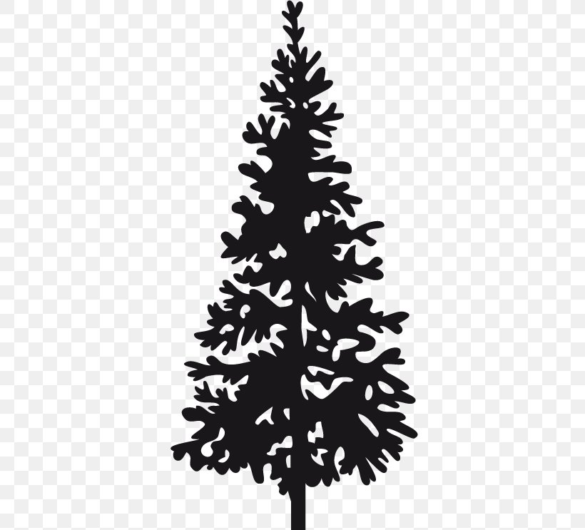 Christmas Tree Pine Wall Decal, PNG, 374x743px, Christmas Tree, Black And White, Branch, Christmas, Christmas And Holiday Season Download Free